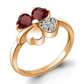 Кольцо из золочёного серебра AQUAMARINE А6922603А-п с фианитом и гранатом А6922603А-п фото