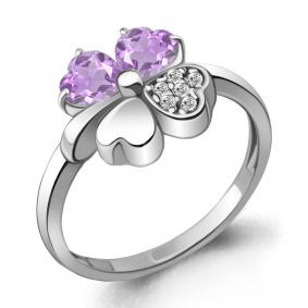Серебряное кольцо AQUAMARINE А6922604А с фианитом и аметистом А6922604А фото
