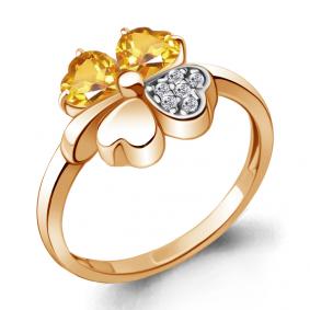 Кольцо из золочёного серебра AQUAMARINE А6922606А-п с фианитом и цитрином А6922606А-п фото