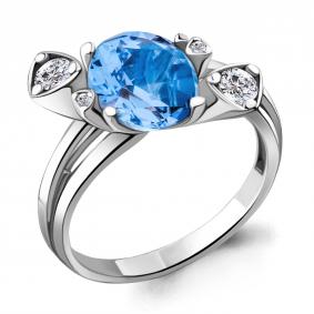 Серебряное кольцо AQUAMARINE А6925092А с топазом и фианитом А6925092А фото