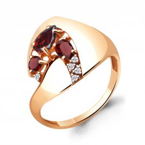 Кольцо из золочёного серебра AQUAMARINE А6925703А-п с фианитом и гранатом А6925703А-п фото