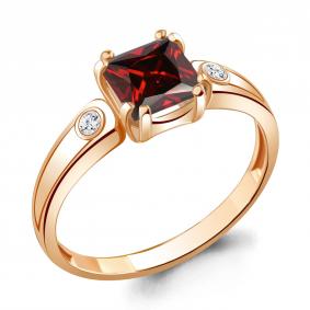Кольцо из золочёного серебра AQUAMARINE А6927803А-п с фианитом и гранатом А6927803А-п фото