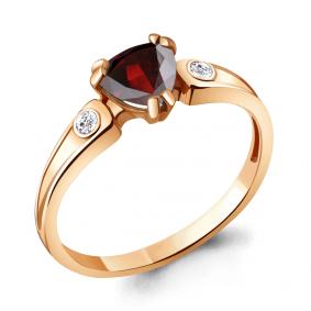 Кольцо из золочёного серебра AQUAMARINE А6927903А-п с фианитом и гранатом А6927903А-п фото