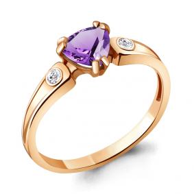 Кольцо из золочёного серебра AQUAMARINE А6927904А-п с фианитом и аметистом А6927904А-п фото