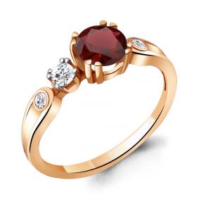 Кольцо из золочёного серебра AQUAMARINE А6928003А-п с фианитом и гранатом А6928003А-п фото