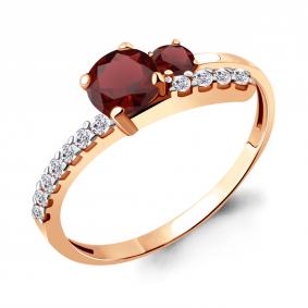 Кольцо из золочёного серебра AQUAMARINE А6928603А-п с фианитом и гранатом А6928603А-п фото