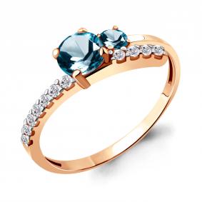 Кольцо из золочёного серебра AQUAMARINE А6928608А-п с фианитом и Лондон топазом А6928608А-п фото