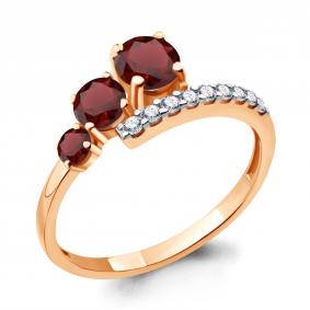 Кольцо из золочёного серебра AQUAMARINE А6928703А-п с фианитом и гранатом А6928703А-п фото