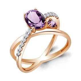 Кольцо из золочёного серебра AQUAMARINE А6928904А-п с фианитом и аметистом А6928904А-п фото