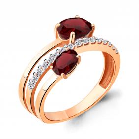 Кольцо из золочёного серебра AQUAMARINE А6929003А-п с фианитом и гранатом А6929003А-п фото