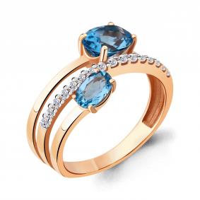 Кольцо из золочёного серебра AQUAMARINE А6929005А-п с топазом и фианитом А6929005А-п фото
