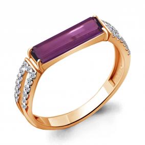 Кольцо из золочёного серебра AQUAMARINE А6930084А-п с фианитом и аметистом А6930084А-п фото