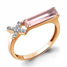 Кольцо из золочёного серебра AQUAMARINE А6930190А-п с фианитом и морганитом А6930190А-п фото