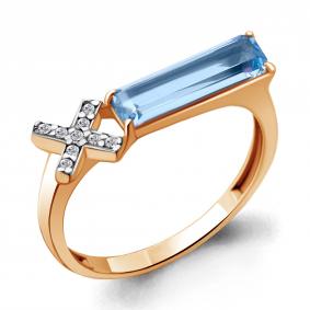 Кольцо из золочёного серебра AQUAMARINE А6930192А-п с топазом и фианитом А6930192А-п фото