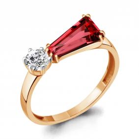 Кольцо из золочёного серебра AQUAMARINE А6930385А-п с фианитом и гранатом А6930385А-п фото