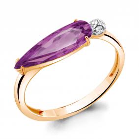 Кольцо из золочёного серебра AQUAMARINE А6930484А-п с фианитом и аметистом А6930484А-п фото