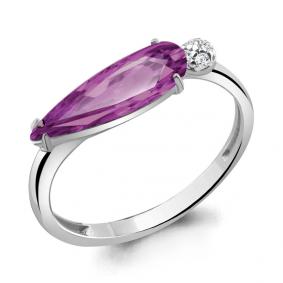 Серебряное кольцо AQUAMARINE А6930484А с фианитом и аметистом А6930484А фото