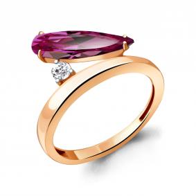 Кольцо из золочёного серебра AQUAMARINE А6930684А-п с фианитом и аметистом А6930684А-п фото