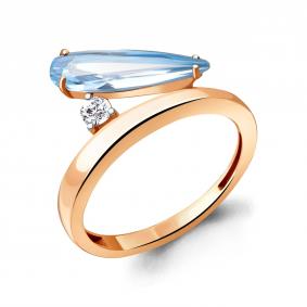 Кольцо из золочёного серебра AQUAMARINE А6930688А-п с фианитом и турмалином А6930688А-п фото