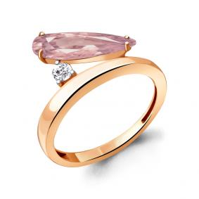 Кольцо из золочёного серебра AQUAMARINE А6930690А-п с фианитом и морганитом А6930690А-п фото