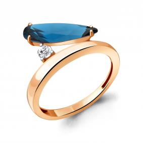 Кольцо из золочёного серебра AQUAMARINE А6930693А-п с фианитом и Лондон топазом А6930693А-п фото