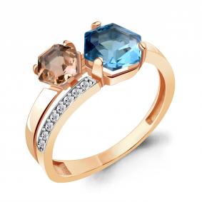 Кольцо из золочёного серебра AQUAMARINE А69310608А-пк с топазом, фианитом и морганитом А69310608А-пк фото