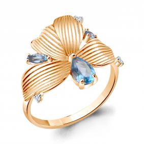 Кольцо из золочёного серебра AQUAMARINE А6931505А-п с топазом и фианитом А6931505А-п фото