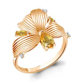 Кольцо из золочёного серебра AQUAMARINE А6931506А-п с фианитом и цитрином А6931506А-п фото