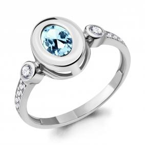 Серебряное кольцо AQUAMARINE А6931702А с топазом и фианитом А6931702А фото