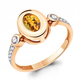 Кольцо из золочёного серебра AQUAMARINE А6931706А-п с фианитом и цитрином А6931706А-п фото