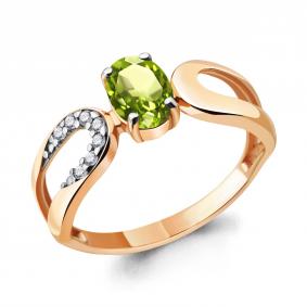 Кольцо из золочёного серебра AQUAMARINE А6931807А-п с фианитом и хризолитом А6931807А-п фото