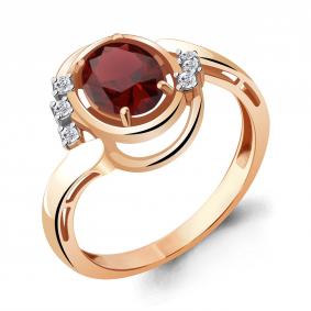 Кольцо из золочёного серебра AQUAMARINE А6931903А-п с фианитом и гранатом А6931903А-п фото