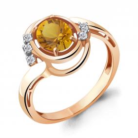 Кольцо из золочёного серебра AQUAMARINE А6931906А-п с фианитом и цитрином А6931906А-п фото