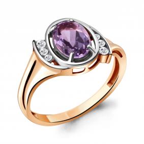 Кольцо из золочёного серебра AQUAMARINE А6932404А-пк с фианитом и аметистом А6932404А-пк фото