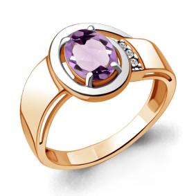 Кольцо из золочёного серебра AQUAMARINE А6932604А-пк с фианитом и аметистом А6932604А-пк фото