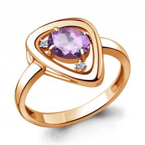 Кольцо из золочёного серебра AQUAMARINE А6932725А-п с фианитом и алекситом А6932725А-п фото