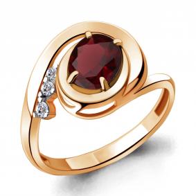 Кольцо из золочёного серебра AQUAMARINE А6932903А-п с фианитом и гранатом А6932903А-п фото