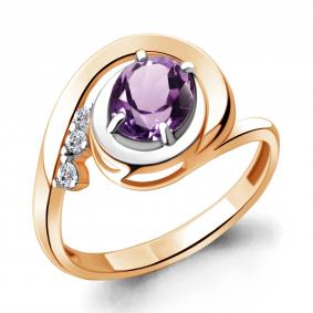 Кольцо из золочёного серебра AQUAMARINE А6932904А-пк с фианитом и аметистом А6932904А-пк фото