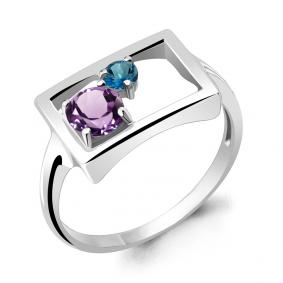 Серебряное кольцо AQUAMARINE А6933932 с аметистом, миксом камней и Лондон топазом А6933932 фото