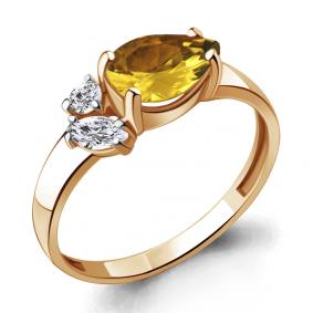 Кольцо из золочёного серебра AQUAMARINE А6934206А-п с фианитом и цитрином А6934206А-п фото