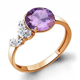 Кольцо из золочёного серебра AQUAMARINE А6934325А-п с фианитом и алекситом А6934325А-п фото