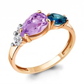 Кольцо из золочёного серебра AQUAMARINE А6934532А-п с фианитом, аметистом и Лондон топазом А6934532А-п фото