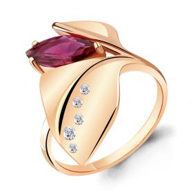 Кольцо из золочёного серебра AQUAMARINE А69347604А-п с фианитом и рубиновым корундом А69347604А-п фото