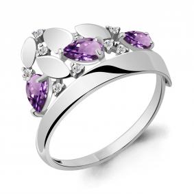 Серебряное кольцо AQUAMARINE А6934804А с фианитом и аметистом А6934804А фото