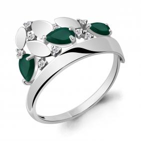 Серебряное кольцо AQUAMARINE А6934809А с фианитом и агатом А6934809А фото
