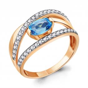 Кольцо из золочёного серебра AQUAMARINE А6937605А-п с топазом и фианитом А6937605А-п фото