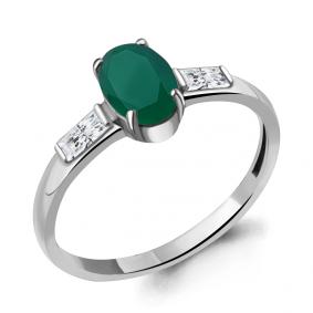 Серебряное кольцо AQUAMARINE А6938609 с фианитом и агатом А6938609 фото