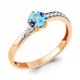 Кольцо из золочёного серебра AQUAMARINE А6938805А-п с топазом и фианитом А6938805А-п фото