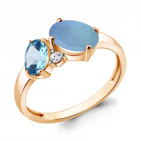 Кольцо из золочёного серебра AQUAMARINE А69389610А-п с топазом, фианитом и халцедоном А69389610А-п фото