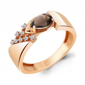 Кольцо из золочёного серебра AQUAMARINE А6939301А-п с фианитом и кварцем А6939301А-п фото